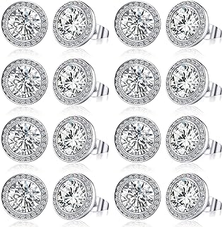 8 Pairs Rhinestone Earrings Competition Dance Earrings for Women Crystal Stud Earrings Round Diamond Earrings Halo Jewelry for Dance Competitions Stage Performance Bridal Party