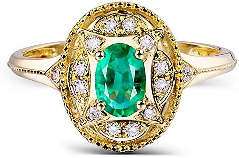 14K Yellow Gold Natural Emerald Diamonds Ring for Women Promise Engagement Wedding Anniversary Promotion