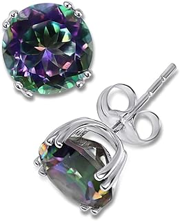 KOKAV 14K White Gold Genuine Mystic Topaz 4-7/8 Ct Round Stud Earrings