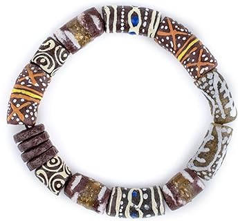 TheBeadChest African Bead Stretch Bracelet, Made in Ghana by Krobo Artisans, Unisex, African Trade Bead Style, Blue