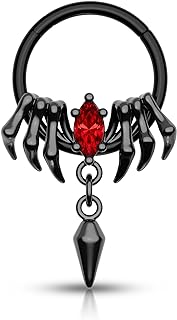 Mooncrush Jewelry Gothic Spider Dangle Septum Ring 16G Halloween Septum Nose Rings Black/Silver Daith Helix Earrings for Women Men Daith Piercing Jewelry Stainless Steel