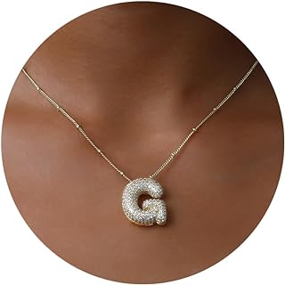 Apsvo Bubble Letter Necklace Gold, A-Z Balloon Initial Necklaces Rhinestone Puff Letter Pendant Chunky Alphabet Necklace for Women