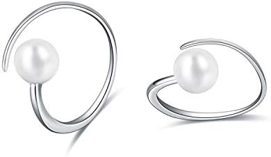Sterling Silver Pearl Spiral Hoop Earrings Pull Through Small Hoop Earring for Women Girls Jewelry