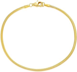 14K Yellow Gold Snake Anklet with Lobster Claw Clasp, Ideal for Women, Classic Design with Curb, Box, Rope, Herringbone, Cuban, Bead, and Link Chain Types