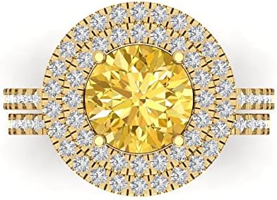 2.68ct Round Cut Natural Citrine 14K Yellow Gold Halo Solitaire W/Accents Engagement Bridal Wedding Ring Band Set