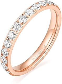 TIGRADE 3mm Women Titanium Engagement Ring Half Cubic Zirconia Eternity Wedding Band Size 3-13