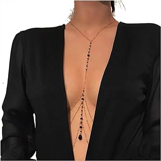 Body Chain Tassel Crystal Bra Body Chain Crystal Ladder Body Jewelry Gold Filled Black Gemstone Bead Body Beach Jewelry for Her