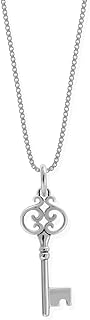 Spring Ring Clasp Sterling Silver Victorian Key Pendant Necklace with Box Chain for Timeless Elegance, Hypoallergenic and Handcrafted, 18 inches