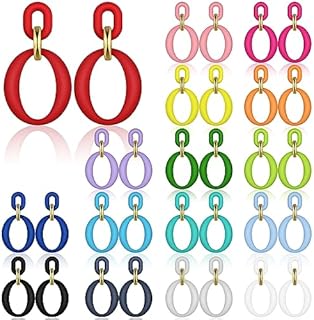 16 Pairs Matte Hoop Earrings Colorful Hoop Earrings 80s Retro Neon Earrings Large Drop Earrings for Women Girls (Oval)