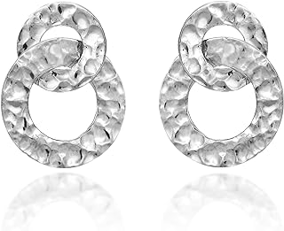 AeraVida Interlocking Overlap Hammered Circles .925 Sterling Silver Stud Earrings | Hammered Circle Earrings | Sterling Silver Overlap Earrings
