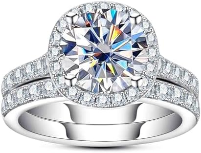 14K White Gold Plated 3.9cttw Wedding Ring Set 5A Cubic Zirconia Round Cut Halo Engagement Bridal Rings Set For Women