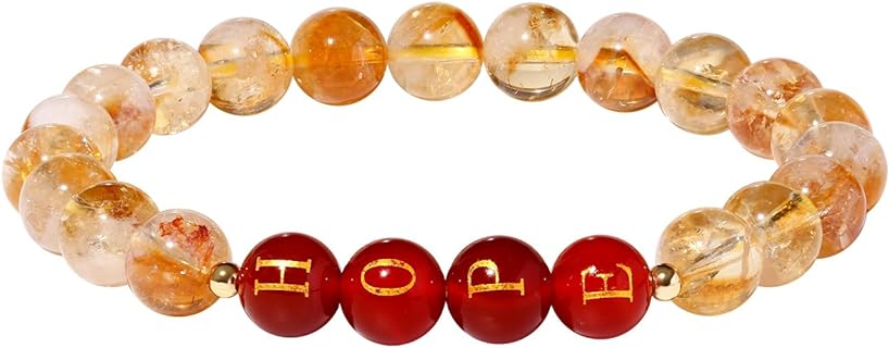 No-Clasp Beaded Bracelet with Citrine Gems for Women, Bead Chain Style, Wealth and Protection Energy Accessory