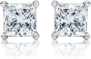 IGI Certified 1 Carat Princess Cut Lab Grown Diamond Stud Earrings, 14K Yellow Gold, Push Back Design for Women by Stefano Navi