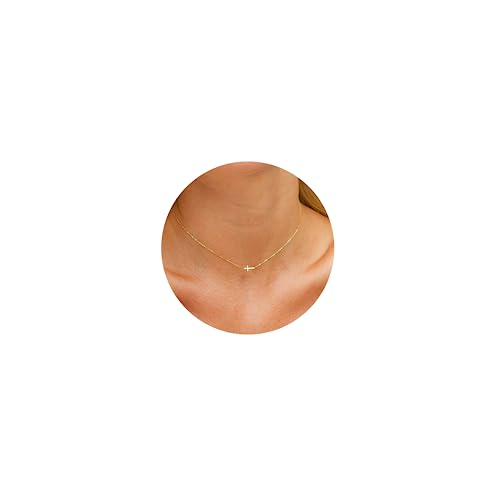 Dainty Cross Necklace for Women, 14K Gold Plated/Sterling Silver Simple Cross Choker Necklaces Small Cross Pendant Tiny Cute Necklaces for Teen Girls Handmade Aesthetic Gold Jewelry for Women