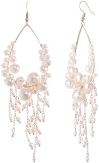 French Wire-Crafted Rose Gold Pearl Drop Earrings in Handmade Dangle Design - Versatile Bridal Wedding Accessories for Women and Bridesmaids