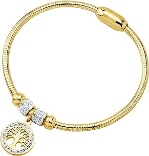 555Jewelry Snake Chain CZ Tree of Life Charm Bracelet for Women, Magnetic Clasp