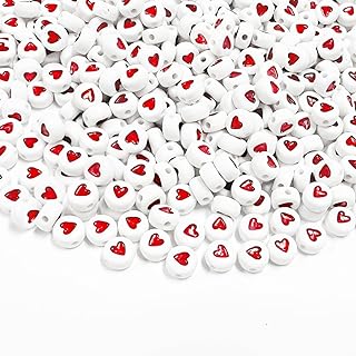 600pc Acrylic Heart Beads in Vivid Red & White for Bracelets - Anlan-Angel Supplies for DIY Jewelry Making in Durable Material with Enamel Finish, Round Shape