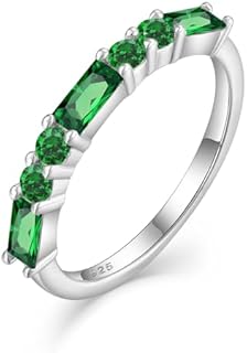 Silver Stackable Rings for Women, Square Round Birthstone Eternity Wedding Rings for Women Jewelry Gift