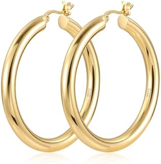 S925 Sterling Silver Hoop Earrings for Women, Lightweight Hollow Tube Design, Available in 32mm/40mm/50mm Sizes, Hypoallergenic, No Gemstone, with Easy-to-Use Hoop Back Finding