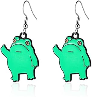 Pingyongchang Cute Cartoon Animal Frog Dangle Drop Earrings Cool Funny Doodle Middle Finger Earrings for Women Girl Jewelry Gift