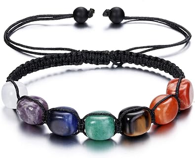 Lobster Claw Clasp Energy Balancing Bracelet with Bead Chain Natural 7 Chakra Reiki Healing Crystals for Women - Braided Rope/Elastic String Design