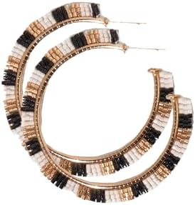 INK+ALLOY Large Beaded Hoop Earrings for Women, Nora Luxe Seed Bead Brass Statement Boho Hoops, Hypoallergenic Handmade Jewelry for the Modern Bohemian, 2-Inches