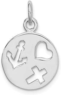 14mm 925 Sterling Silver Rhodium Plated Cut out Love Heart Religious Faith Cross Nautical Ship Mariner Anchor Charm Pendant Necklace Jewelry for Women