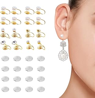 16 PCS Clip on Earrings Converter 5 Types Earring Converters Pierced to Clip with 16 Pieces Comfort Earring Pads Golden Hook Earring Converter for Women Men Girls Non-Pierced Ears