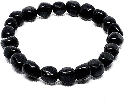 Pachamama Essentials 8mm Black Tourmaline 7.5" Stretch Bracelet with Selenite Tumbled Stone for recharging. Natural Healing Stones for Stress, Anxiety, Relief, Protection