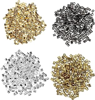 KEISHIP Versatile Crimp Bead Bracelet Kit with Gold, Silver, Metal and Copper Beads for Jewelry Making Enthusiasts, Cylindrical Design, 1000 Pack