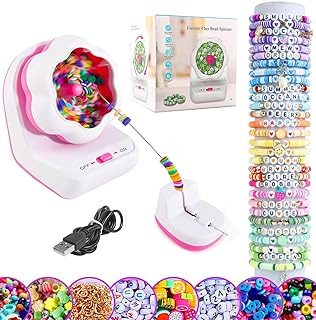 Clay Bead Spinner，Bead Spinner Kit for Jewelry Making,Electric Bead Spinner with 2 Needles and Thread,Exquisite Bracelet Maker for DIY Bracelets, Necklaces,Waist Beads (Pink)