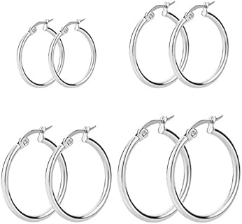 Women's Stainless Steel Round Hoop Earrings with Click-Top Back Finding, Hypoallergenic, Nickel-Free for Sensitive Ears
