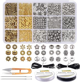 EuTengHao 607Pcs Spacer Beads 15 Style Metal Jewelry Bead Charm Spacers Kit for Jewelry Making Bracelets Necklace Accessories Pendants Tool Kit (Gold, Bronze, Dull Silver and Bright Silver,4 Colors)