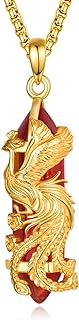 24K Gold-Plated Sterling Silver Phoenix Necklace with Carnelian Gem & Cable Chain - Elegant Gift for Women