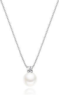 Sterling Silver Pearl Pendant Necklace, Dainty CZ Necklace 14K Gold Filled Necklace Chain Baroque Pearl Necklace for Women Adjustable Pearl Necklaces, Simple Pearl Necklaces for Everyday Jewelry Gifts