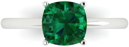 Clara Pucci 2.0 ct Cushion Cut Green Emerald Engagement Ring, Solitaire Design in 14k White Gold