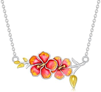 Sterling Silver Hibiscus Flower Pendant with Cable Chain, Ideal Gift for Women and Girls with Hygienic Properties
