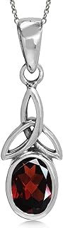 Garnet Triquetra Celtic Knot Pendant Necklace with Cable Chain, 925 Sterling Silver, White Gold Plated for Women, Elegant Solitaire Design