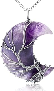 Crystal Necklaces Tree of Life Moon Necklace for Women Wire Wrapped Witch Stones Pendant with Chain Natural Stones Jewelry