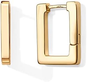 PAVOI 14K Gold Plated 925 Sterling Silver Post Square Hoop Earrings | Geometric Rectangle Gold Hoop Earrings for Women