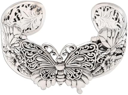 NOVICA Handmade Sterling Silver Butterfly Motif Cuff Bracelet Indonesia Animal Themed Nature Bug Butterflybutterfly [6 in L (end to End) x 1.2 in W] 'Butterfly Brilliance'