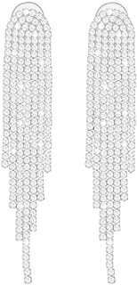 Silver French Wire Clasp Rhinestone Tassel Drop Earrings with Crystal Chandelier Design for Women, Boho Chic Bridal Jewellery