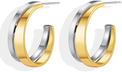 Two-Toned Silver and Gold Mixed Metal Chunky Hoop Earrings for Women and Girls