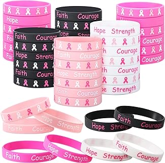 Gejoy Empowering Collection of 48 Adult Silicone Breast Cancer Awareness Bracelets in Durable Rubber with Inspiring Design for Women