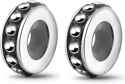 Set of 2 Vintage Sterling Silver Stopper Beads with Rubber Detail for Snake Chain Bracelets – Ideal for Pandora, Troll, Chamilia Brand Bracelets