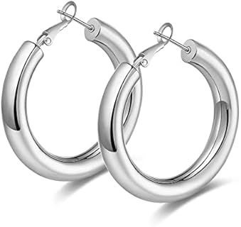 wowshow Thick Hoop Earrings Howllow 14K Gold Plated Gold Hoops for Women