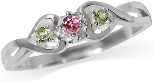 Silvershake Petite Natural Pink Tourmaline and Peridot 925 Sterling Silver Twin Heart Ring