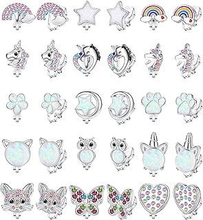 BESTEEL 15 Pairs Clip on Earrings Set for Women Men Non Pierced Ears Cute Assorted Animal Butterfly Flower Earrings Set for Mixed Color Painless Non-Piercing Earrings Pack, Metal, Cubic Zirconia