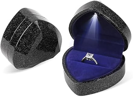 Vintage iSuperb Heart Shaped Engagement Ring Box in Waterproof Rubber with LED Light for Women, Starry Sky Black Design