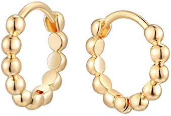 MTMY Huggie Hoop Earrings 14K Gold Plated Cubic Zirconia Dainty Simple Cute Beads Elegant CZ Circle Small Hoop Earring for Women Minimalist Handmade Hypoallergenic Jewelry Gift